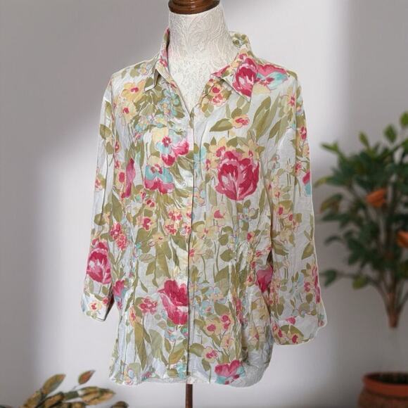 Emma James Tops - Emma James Woman 22W Floral Button-Up Blouse Cotton – Romantic Garden Print